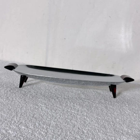Vintage Glo Hill Gourmates Chrome And Cherry Red Bakelite Atomic Serving Tray - Picture 5 of 9